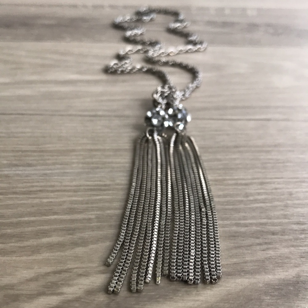 OFFERS WELCOMED Vintage Silvertone Knotted, Double Tasseled Long Necklace